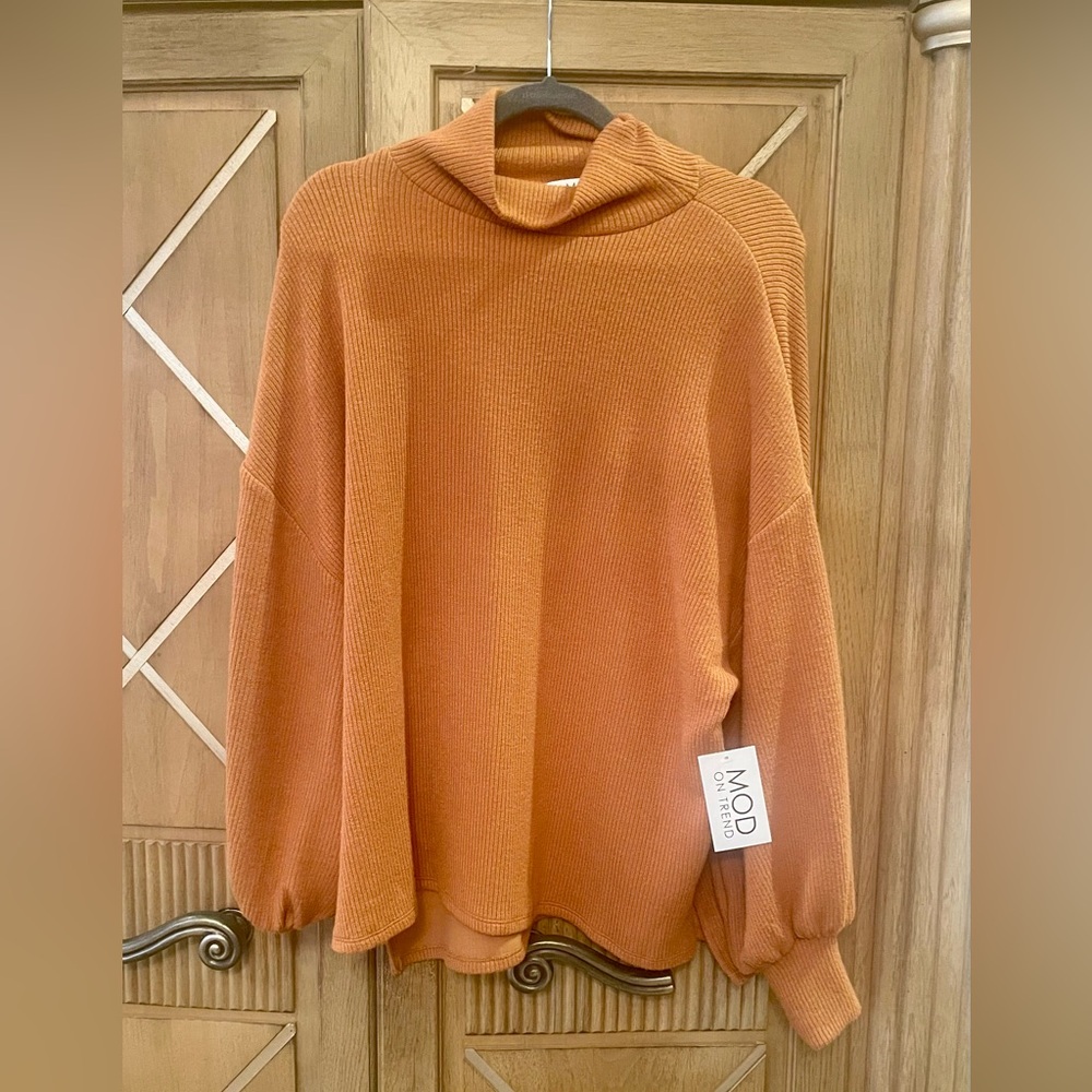 MOD Cozy Oversized Women's Mock Turtleneck Sweater in Warm Orange